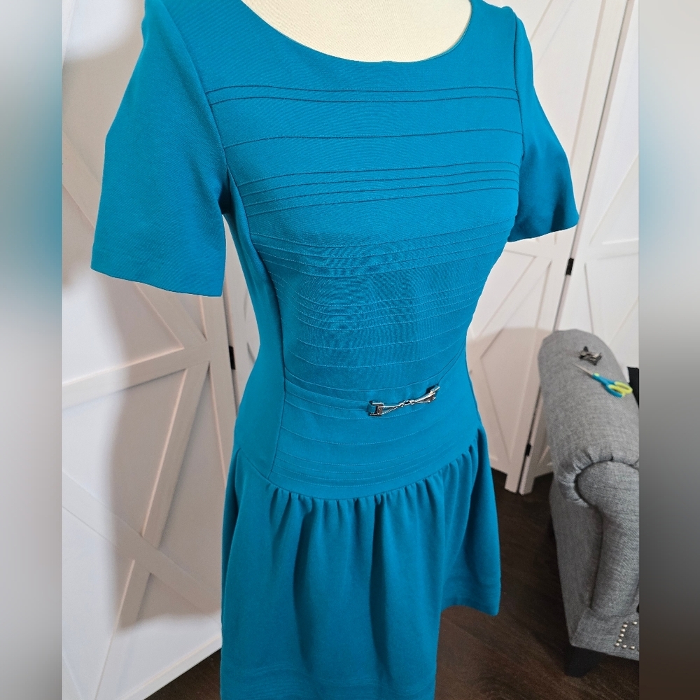 WHBM Teal Pintuck Fit-and-Flare Mini Dress - Picture 4 of 10